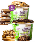 Two flavors of Gluten-Free Cookie Cups including Campfire S'mores Cookie Cup and Gooey Chocolate Chip Cookie Cup. They are Gluten-Free, Dairy-Free, GMO-FREE, and Vegan. 