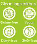 Clean Ingredients, Gluten-Free, Vegan. Dairy-Free, GMO-Free