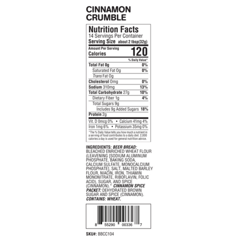 Nutrition Facts Cinnamon Crumble Beer Bread Mix