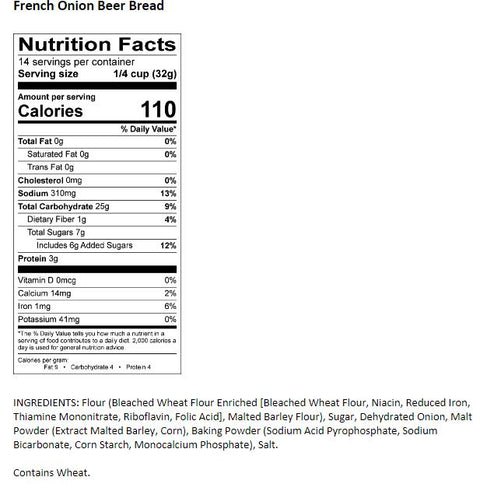 French Onion Beer Bread Mix Nutrition Facts