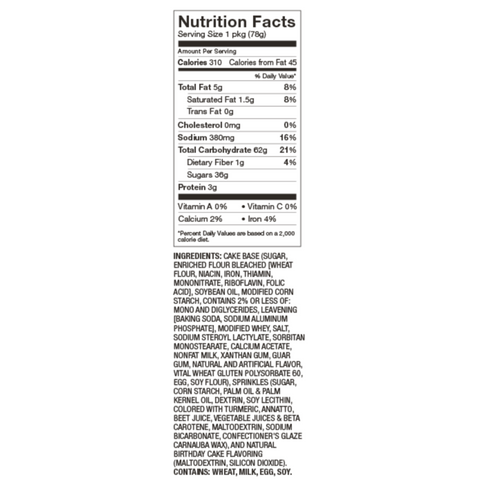 Nutrition Facts of Celebration Mug Cake